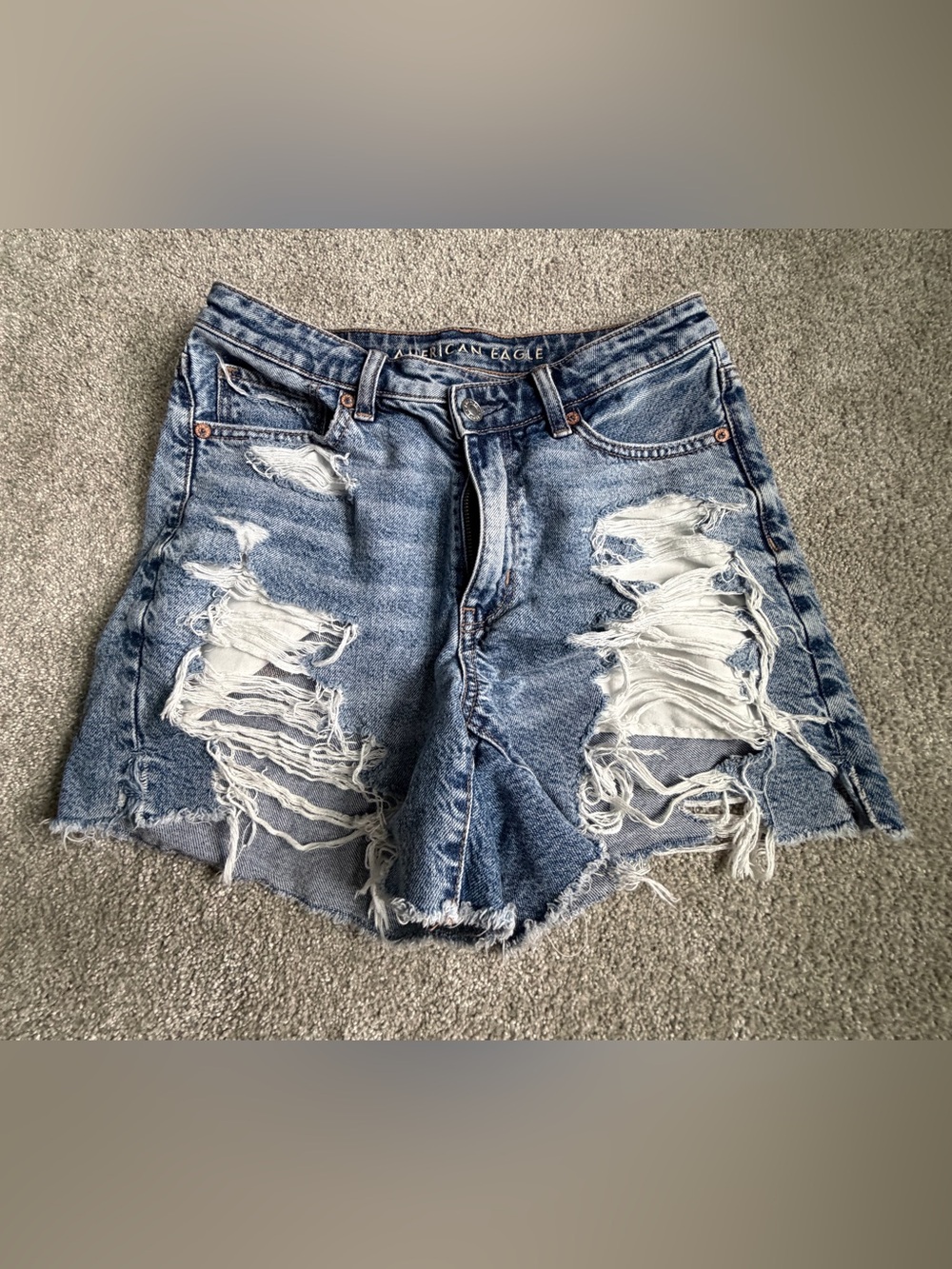 American Eagle Outfitters Ripped High-Rise Denim Shorts - Light Blue Wash - Picture 1 of 4